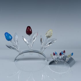 2pc Swarovski SCS Crystal Tulip Figurine Sets, Mini & Large