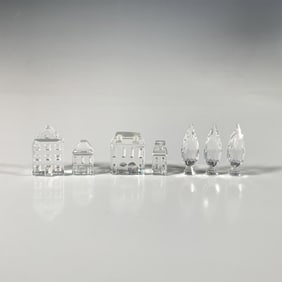 3pc Swarovski Crystal Figurines, Houses & Poplar Trees