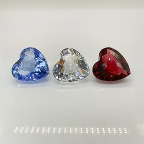 3pc Swarovski Crystal Heart Paperweights, Red, Clear, Blue