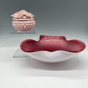 2pc MCM Italian Glass Centerpiece Bowl + Covered Box