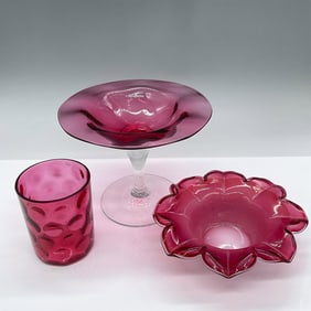 3pc Vintage Cranberry Glass Tableware