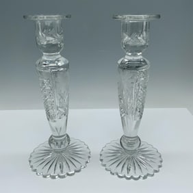 2pc Clear Glass Candlestick Holders