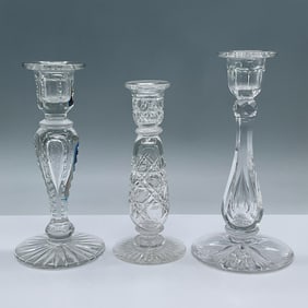 3pc Vintage Cut Glass Candle holders