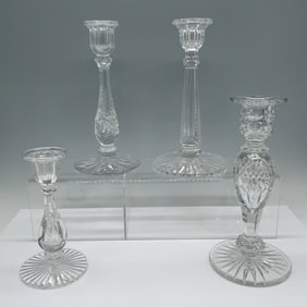 4pc Assorted Cut Glass Candlestick Holders