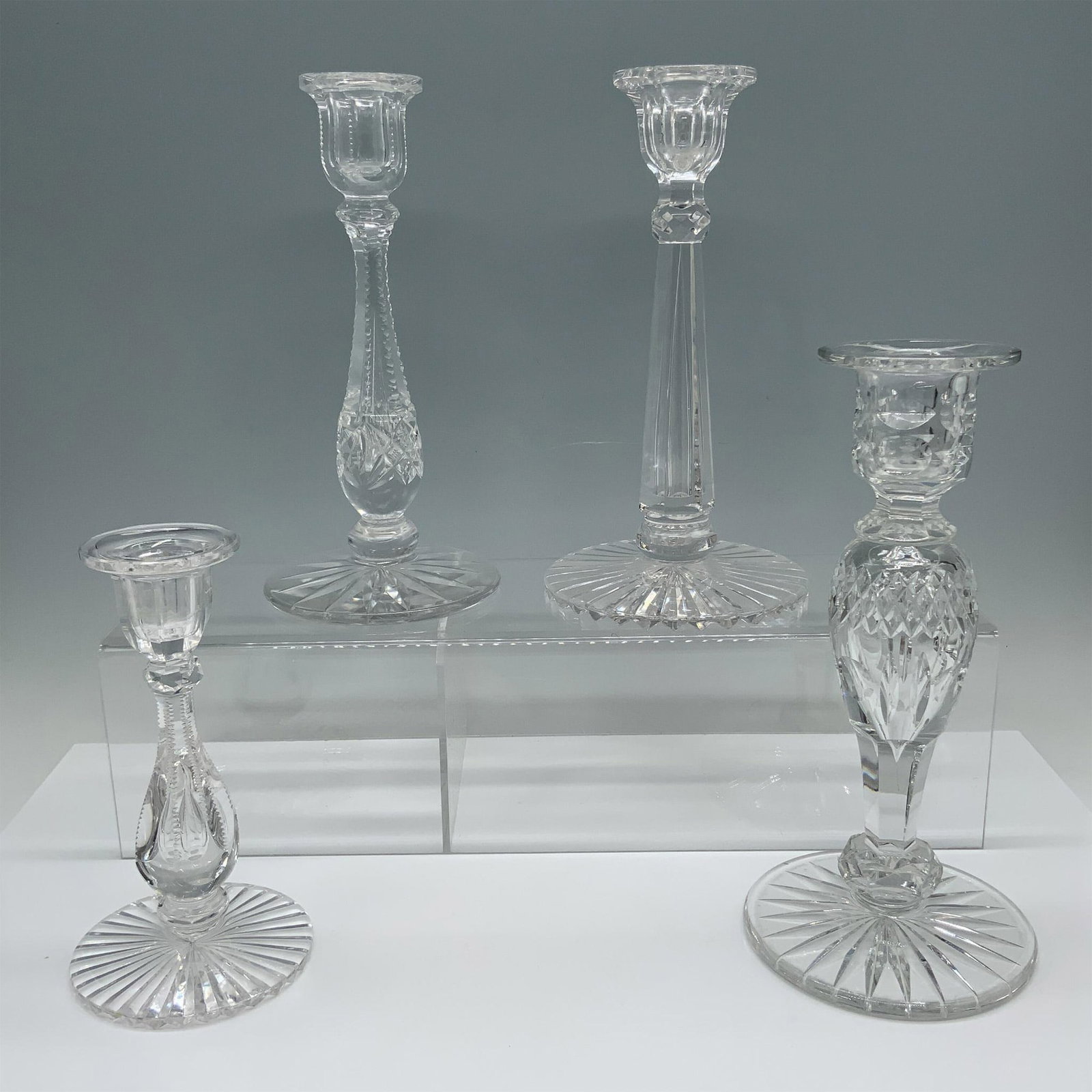 4pc Assorted Cut Glass Candlestick Holders (1 of 4)