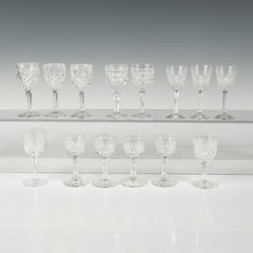 14pc Cut Crystal Cordial Glasses, Mixed Patterns