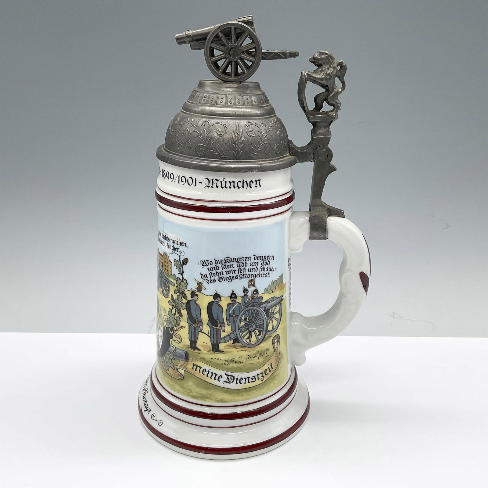 German Porcelain Beer Stein, Kanonier Franz Neumayr (1 of 5)