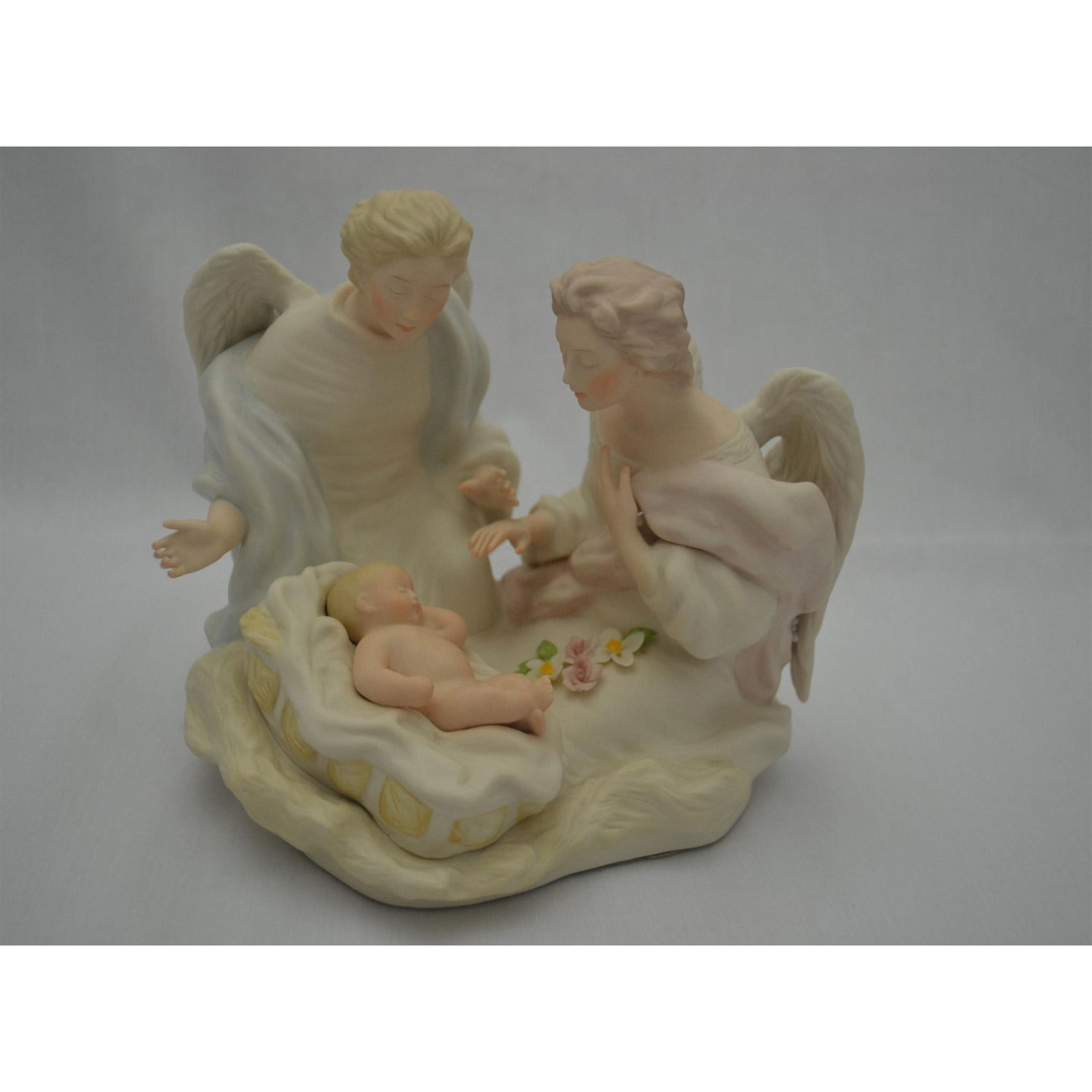 Cybis Porcelain Adoration Sculpture, 1981: Bisque Porcelain Decorated, in Full Color, hand created, hand painted by the Artisans of the Cybis Studio in Trenton, NJ, USA. Featuring the Figurine "Adoration" from the Biblical Collection. Hallmark