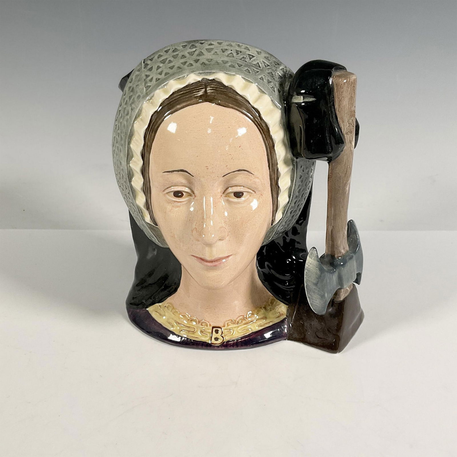 Anne Boleyn D6644 - Large - Royal Doulton Character Jug: Part of the Henry VIII and His Six Wives, and Royalty series. Hand painted figural jug of the Queen of England, the second wife of King Henry VIII and mother of Elizabeth I of England. Numerous conspi