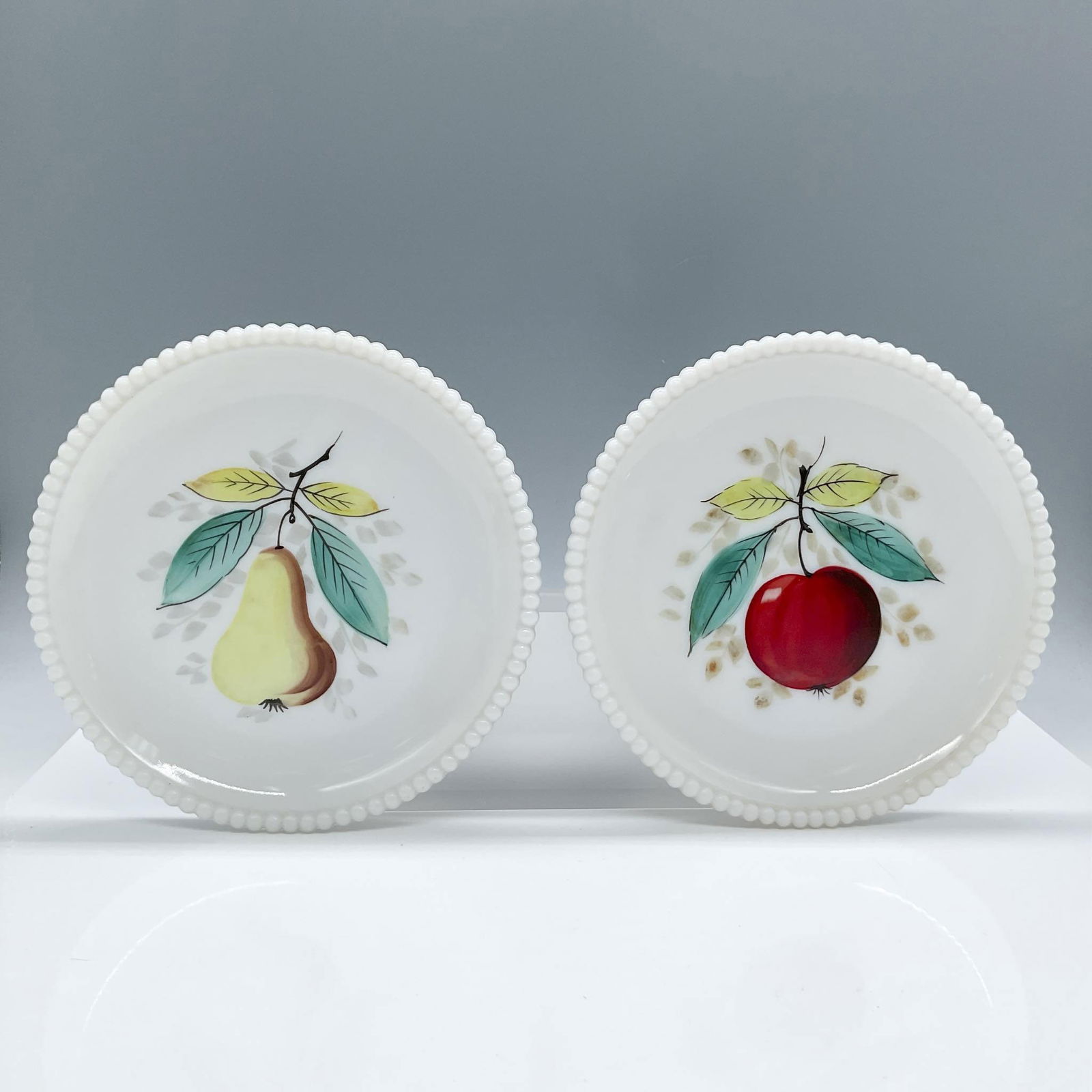2pc Westmoreland Milk Glass Plates, Beaded Edge Fruit (1 of 2)