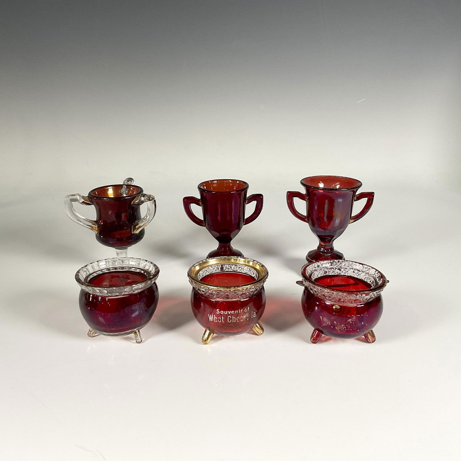 6pc Red Colored Pressed Glass Toothpick Holders (1 of 3)