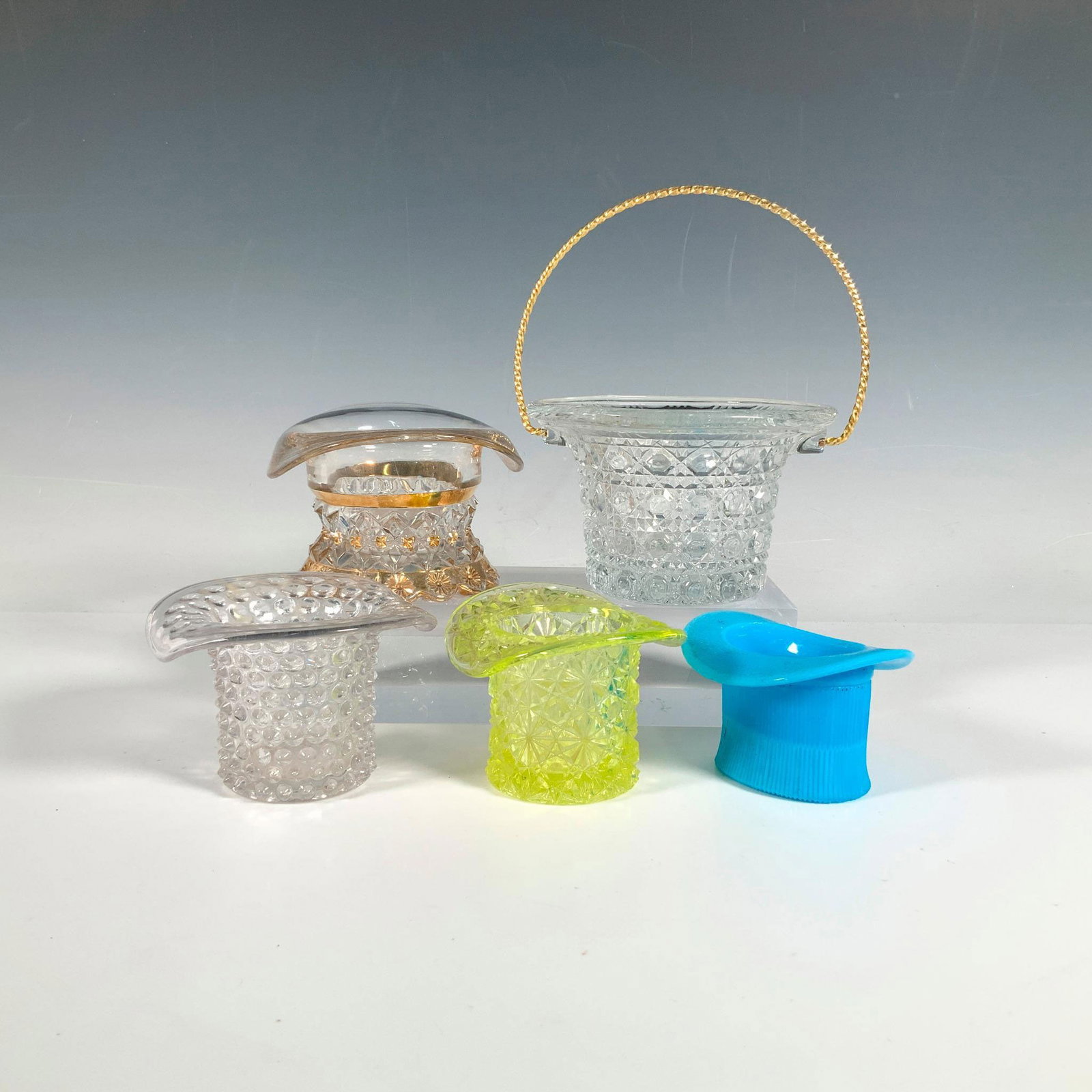5pc Glass Top Hat Vases and Toothpick Holders (1 of 3)