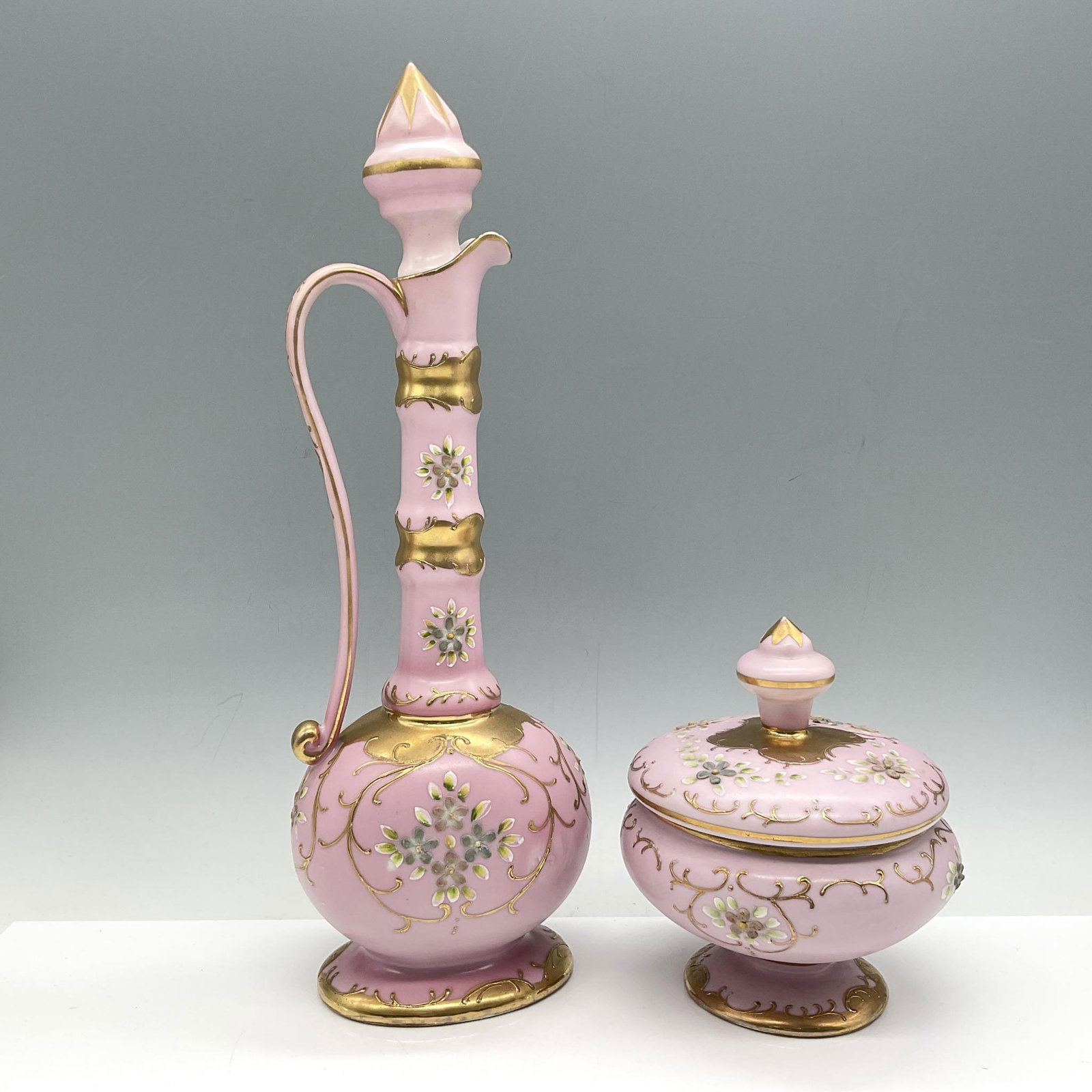 2pc Vintage Pink Porcelain Ewer and Covered Dish (1 of 3)