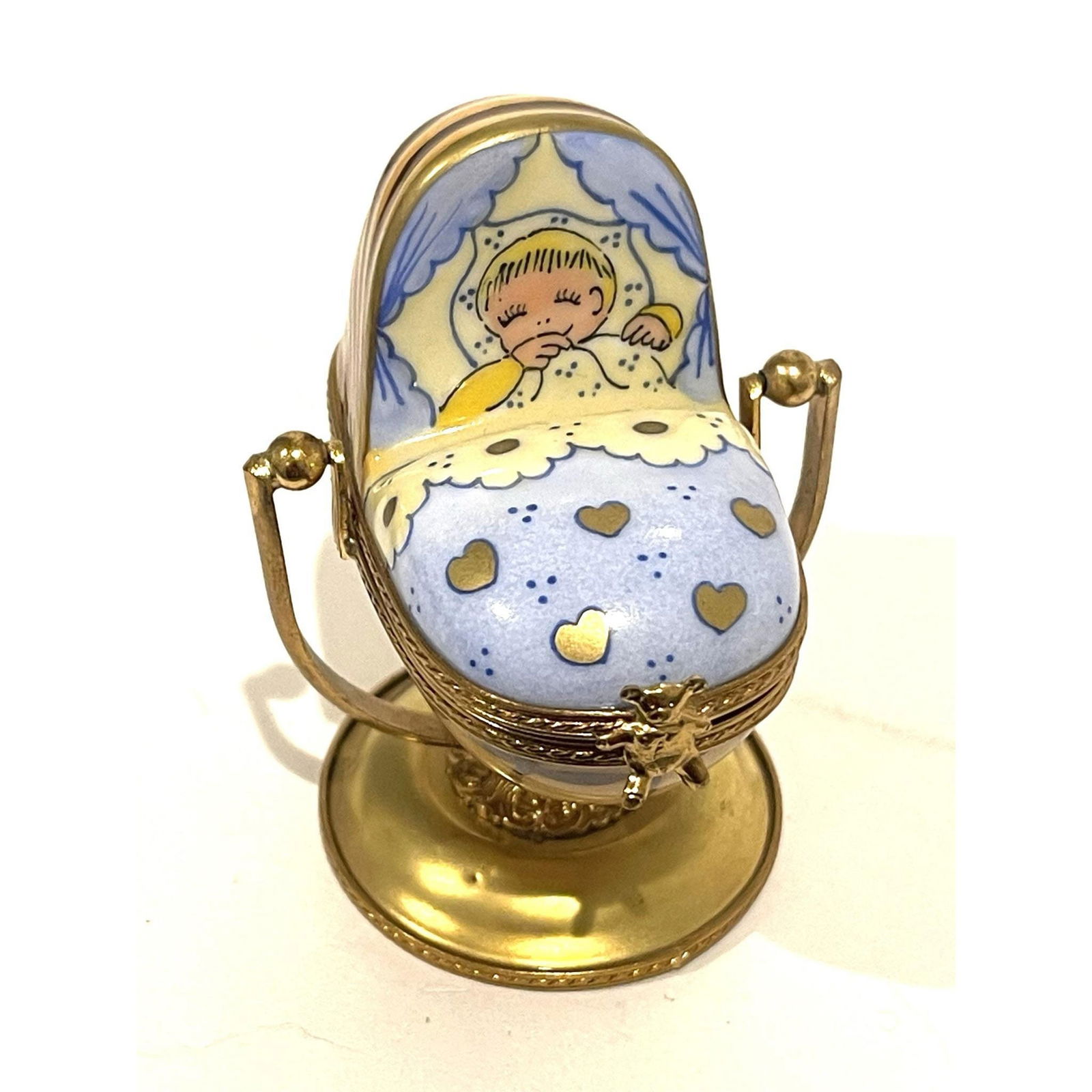Limoges France Keepsake, Blue Baby Carriage Pram Numbered (1 of 4)