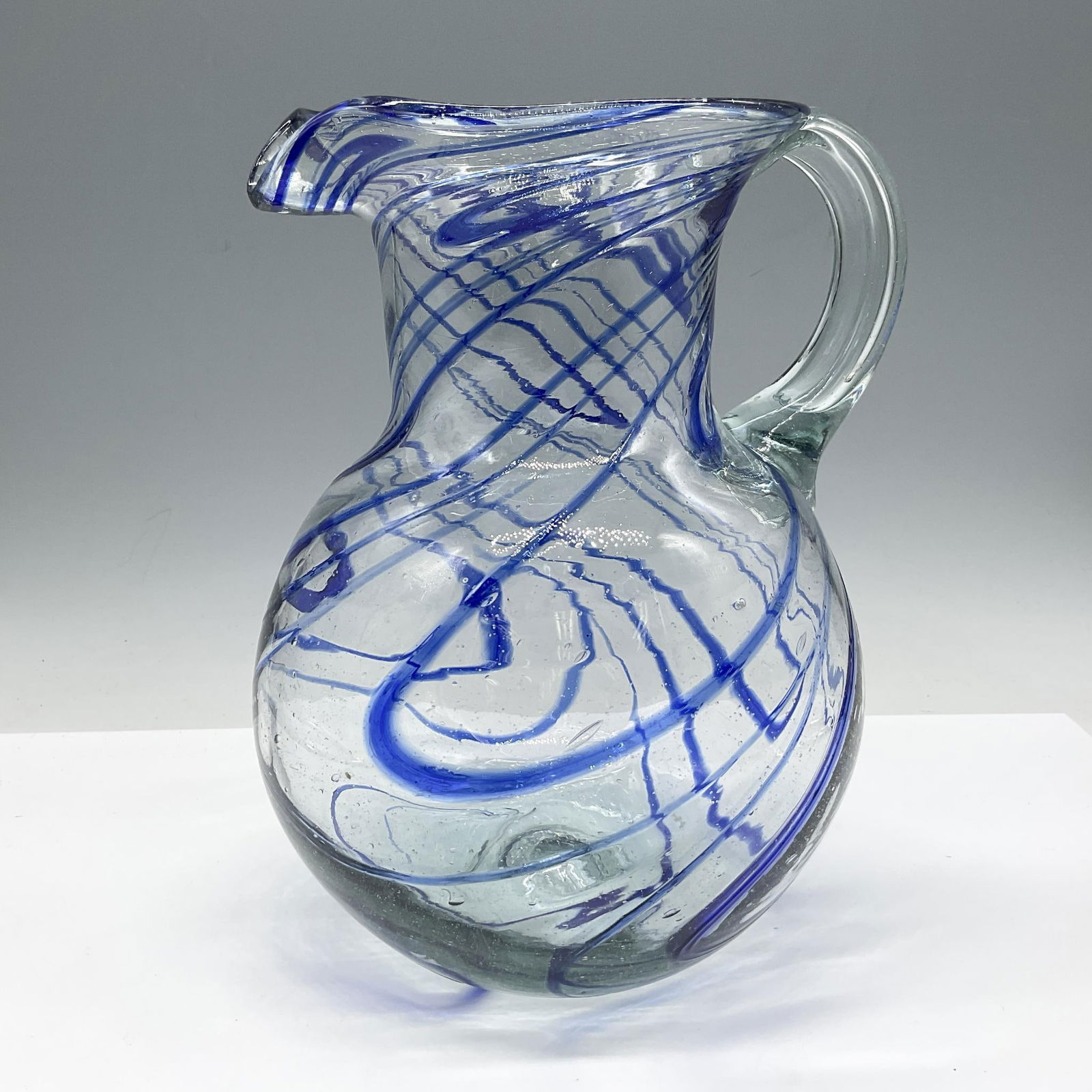 Hand Blown Cobalt Blue Swirl Glass Pitcher (1 of 4)