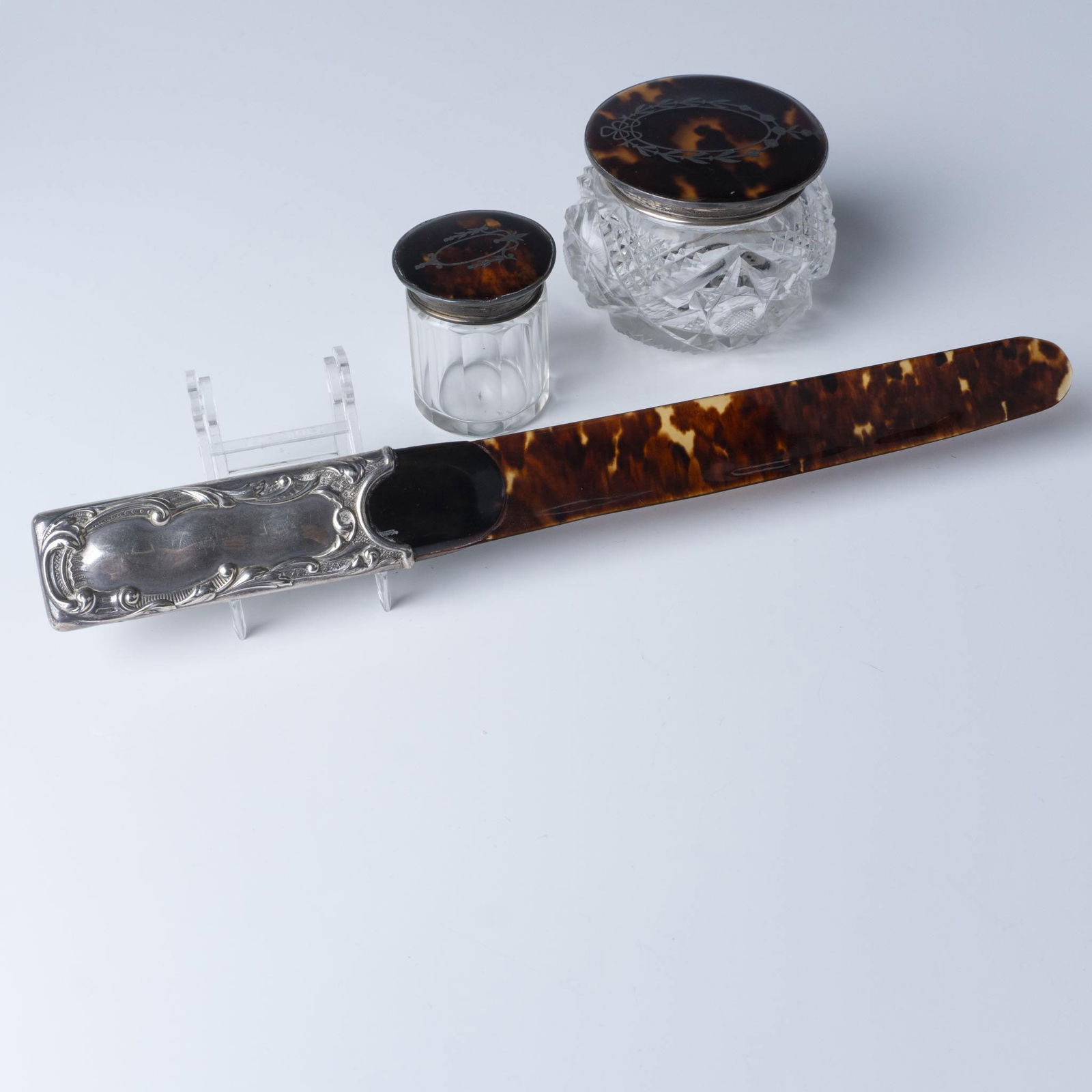 3pc Antique Sterling Silver Vanity & Desk Decor (1 of 4)