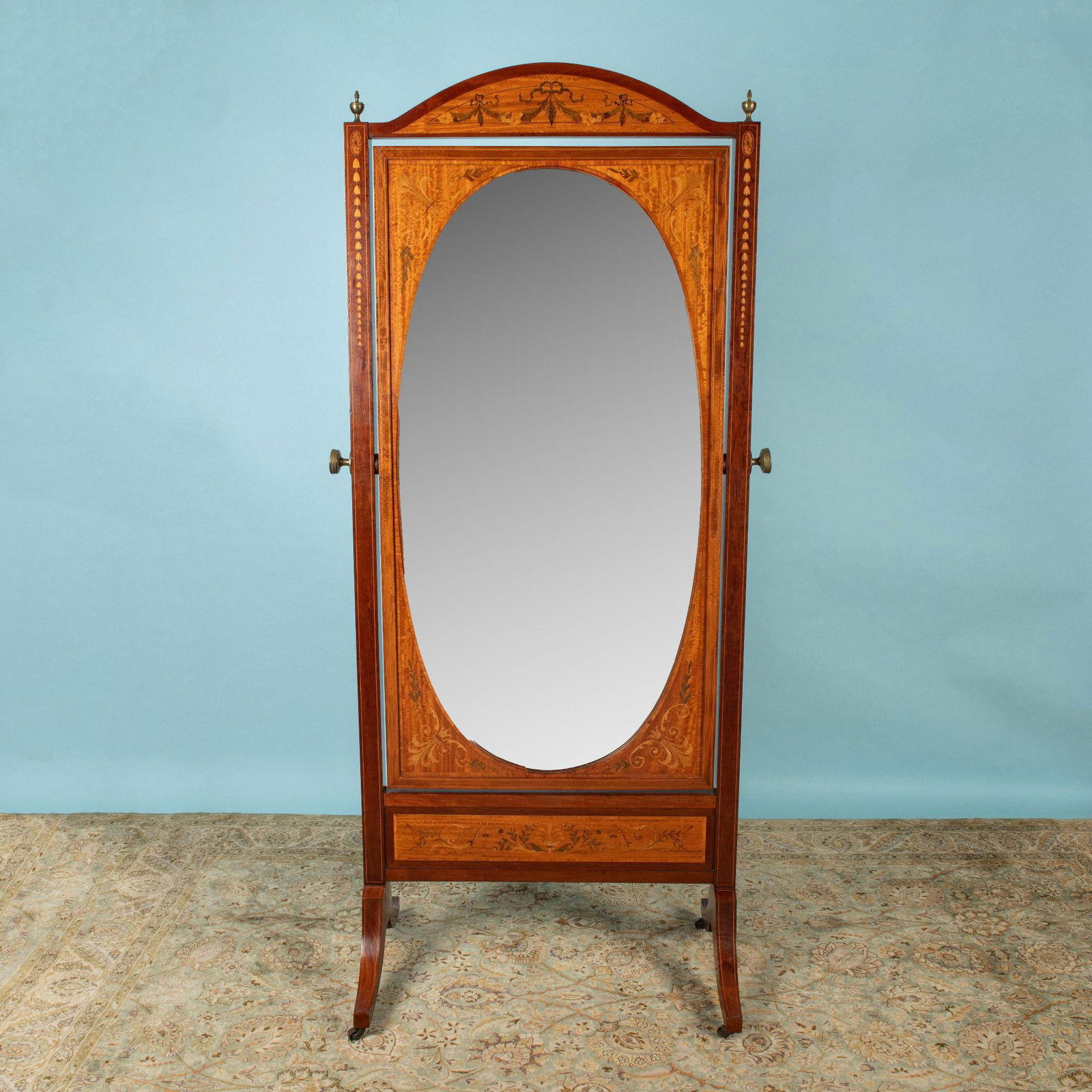 Antique Wood Standing Floor Mirror (1 of 10)
