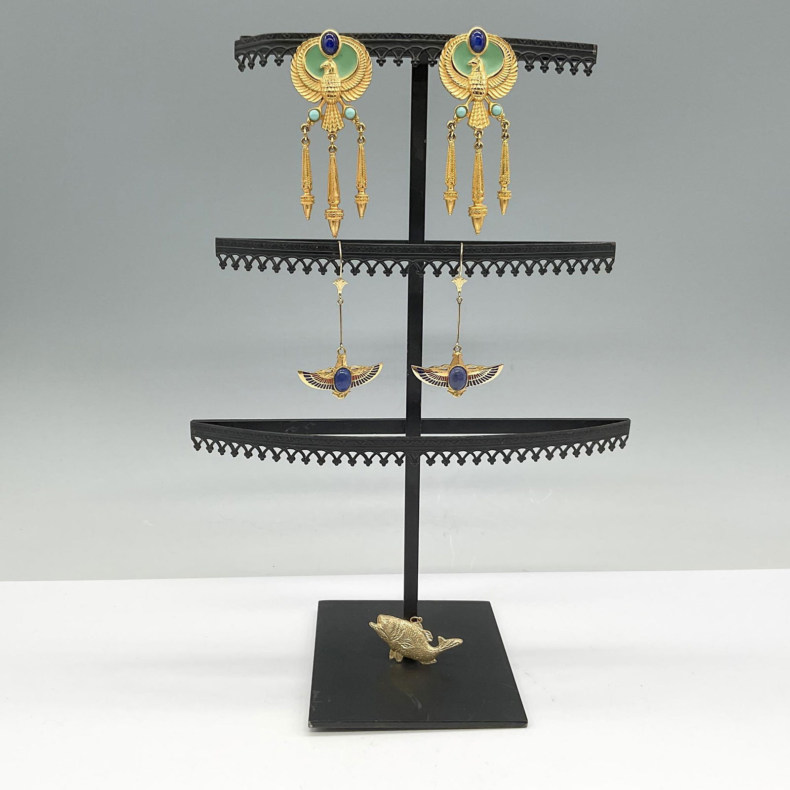 5pc Vintage Jewelry Lot: Egyptian Revival & Fish Pendant (1 of 5)