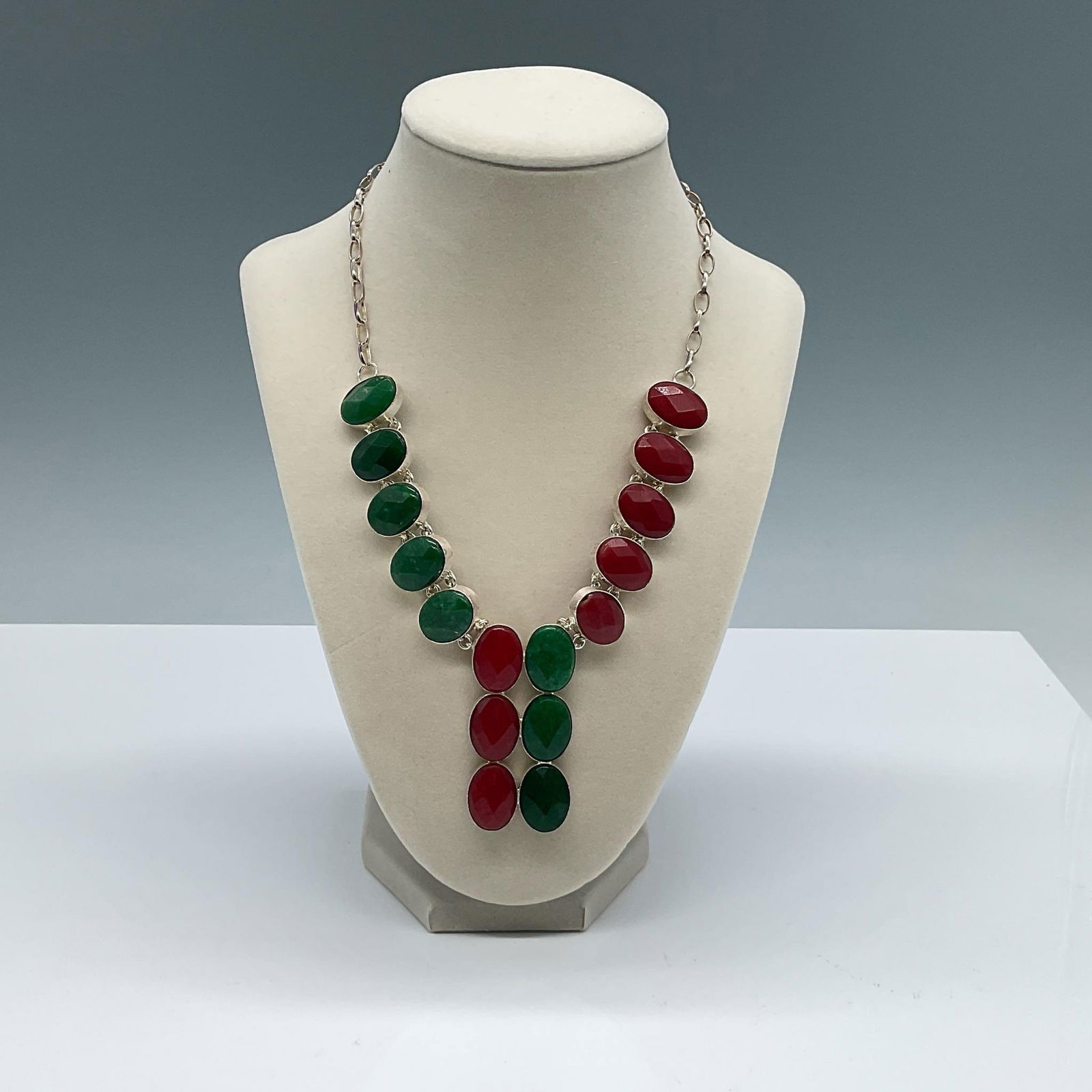 Sterling Silver Red & Green Gemstone Necklace (1 of 4)