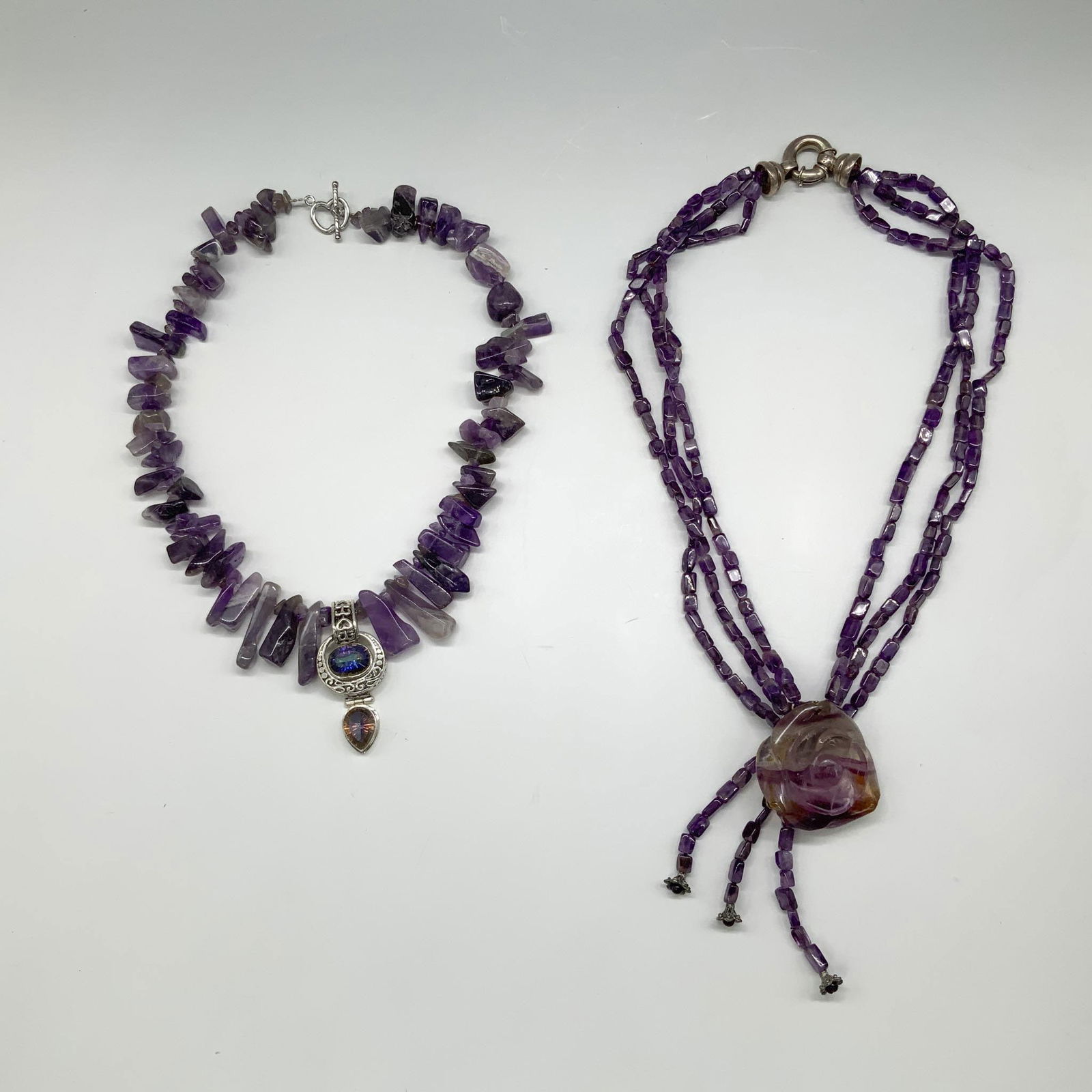 2pc Amethyst Beaded Necklaces, One w/Sterling Silver Clasp (1 of 4)