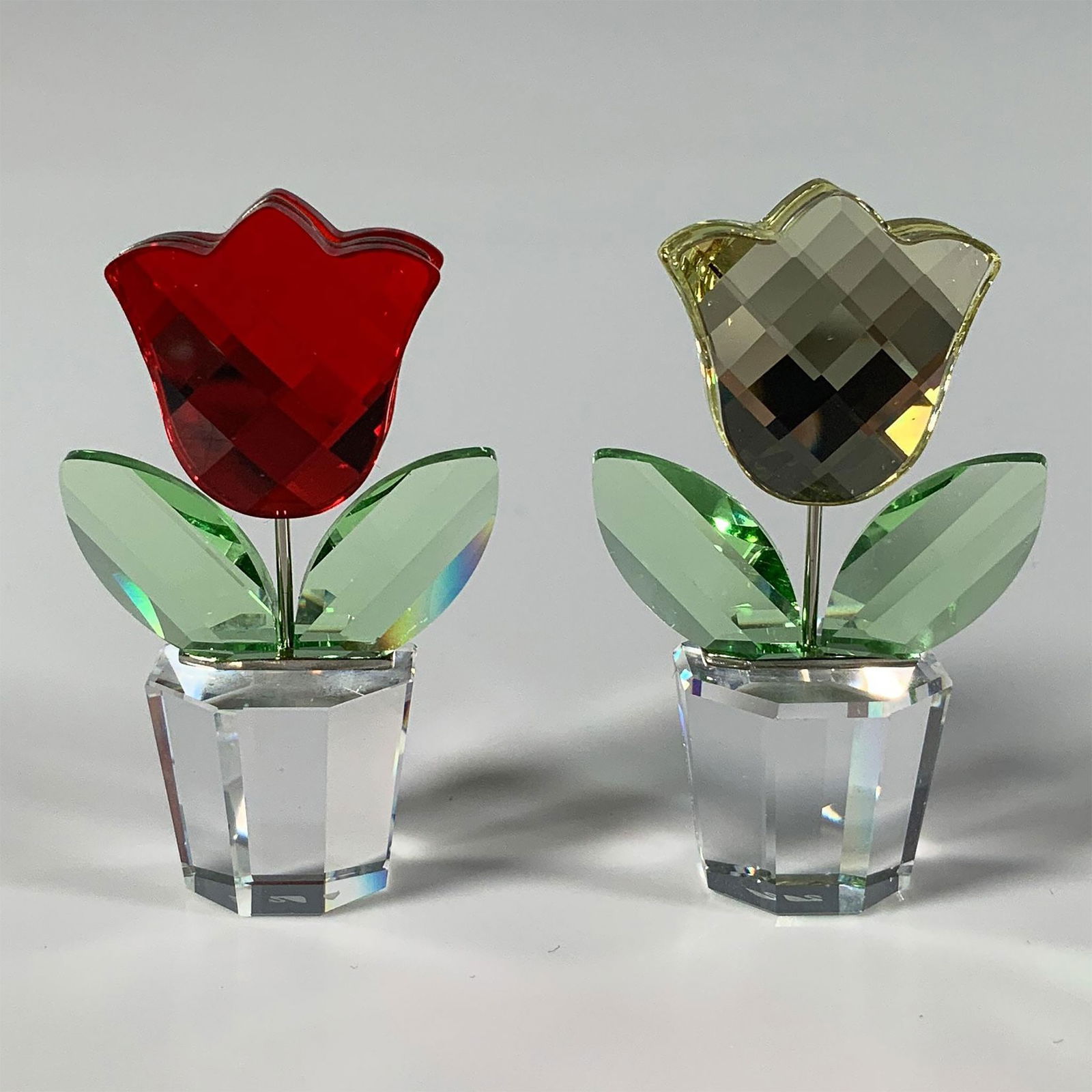 2pc Swarovski Small Crystal Figurines, Yellow and Red Tulips (1 of 4)