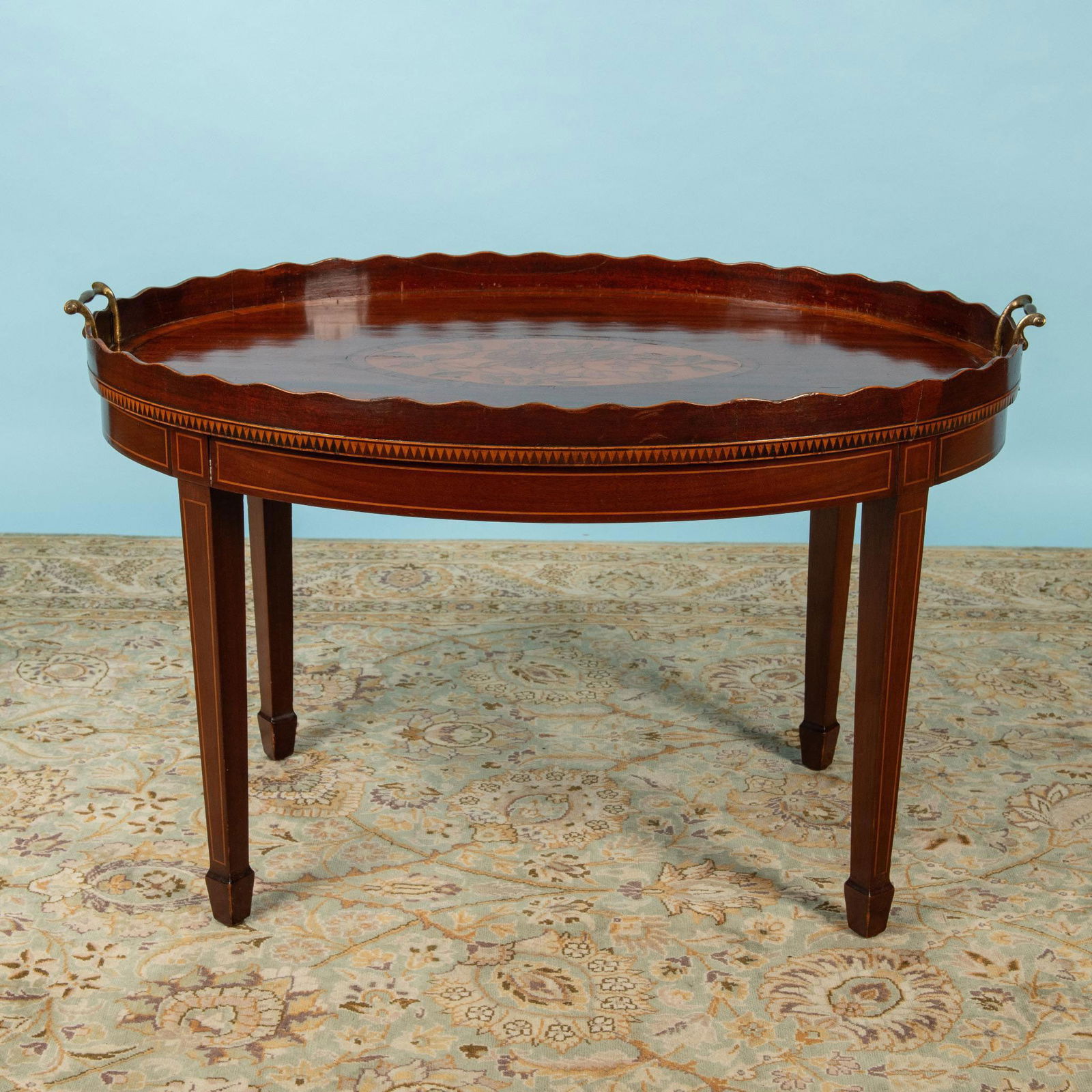 Mahogany Oval Coffee Table with Carved Design (1 of 9)