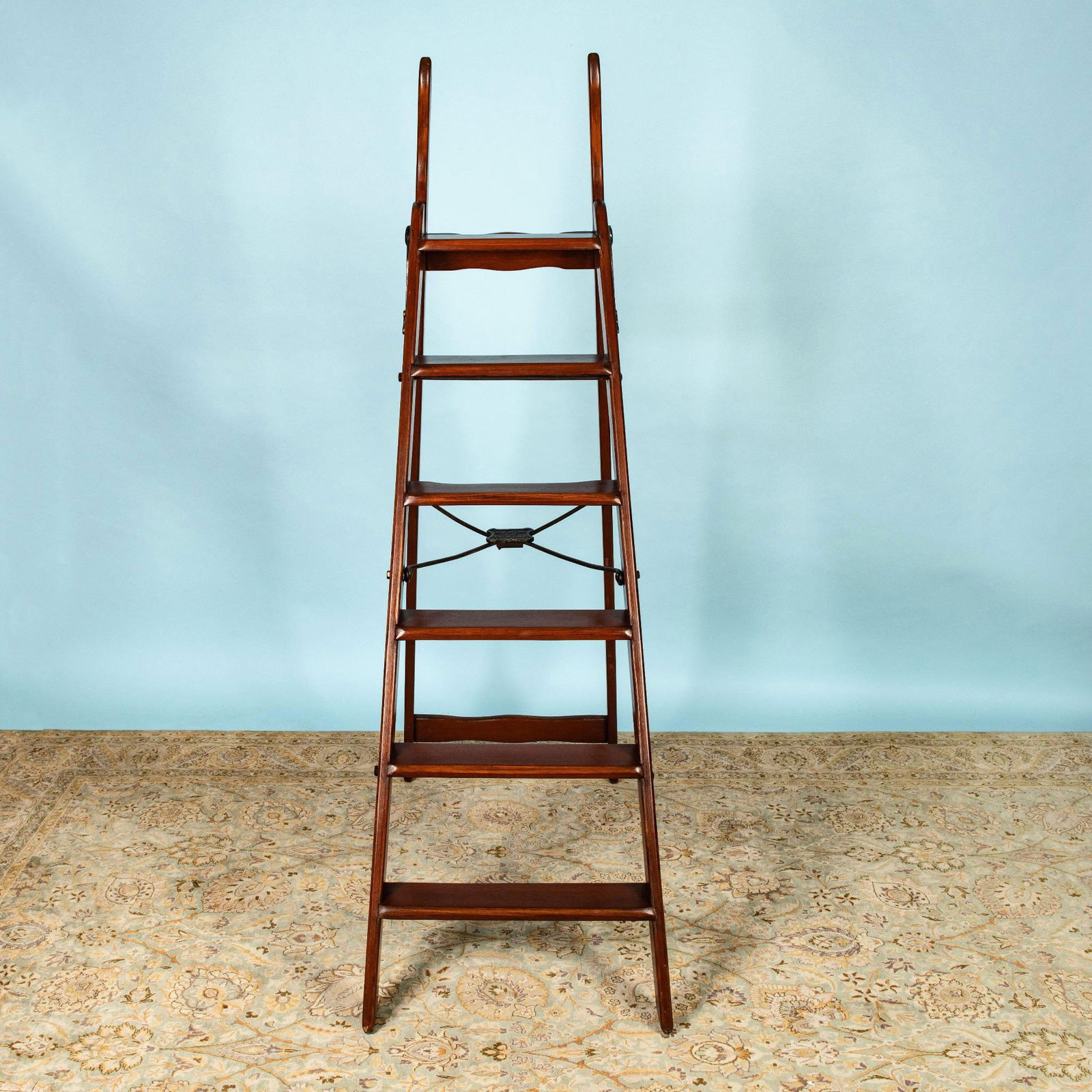 Edwardian Simplex Snap Action Mahogany Wood and Iron Ladder (1 of 11)