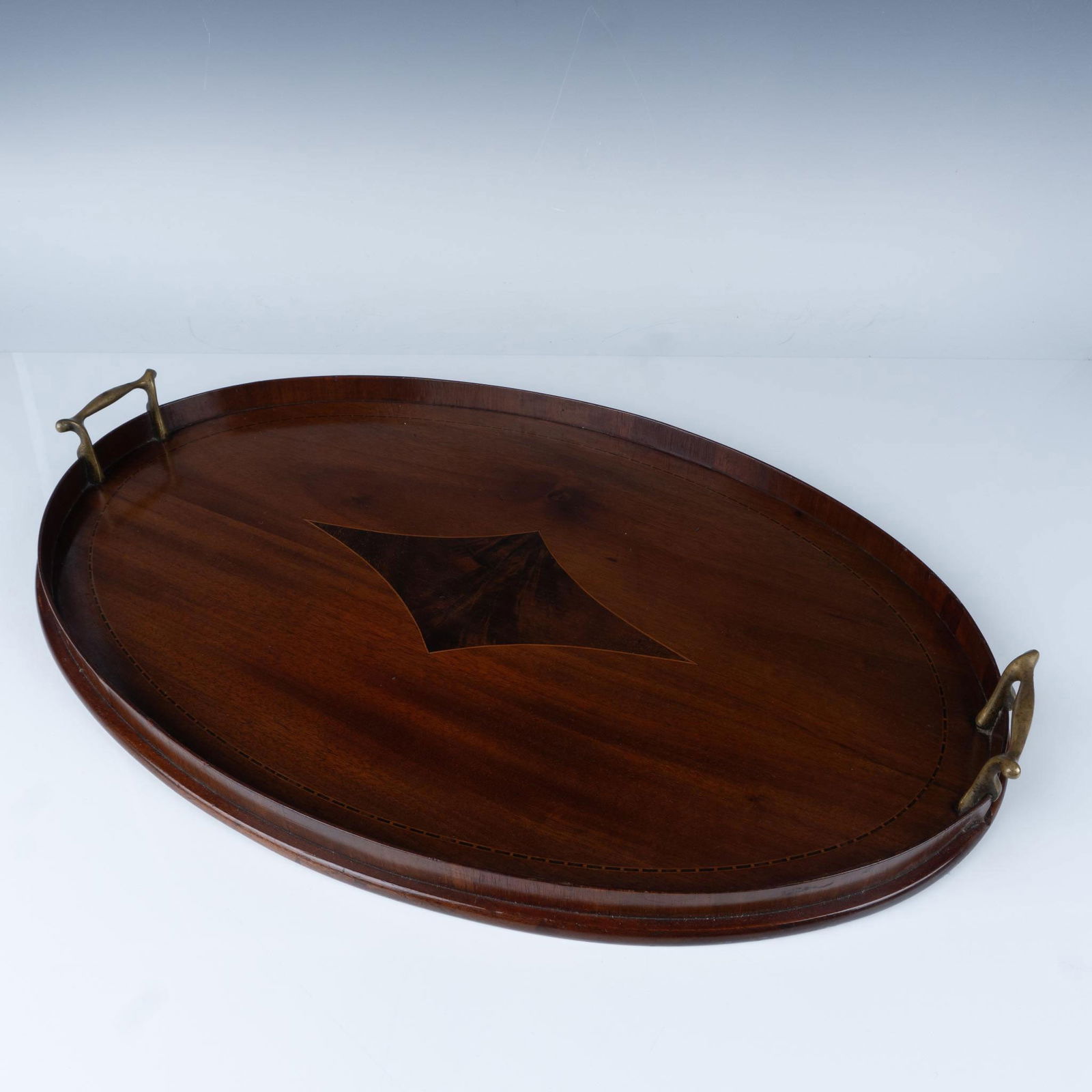 Inlaid Mahogany Oval Serving Tray (1 of 5)