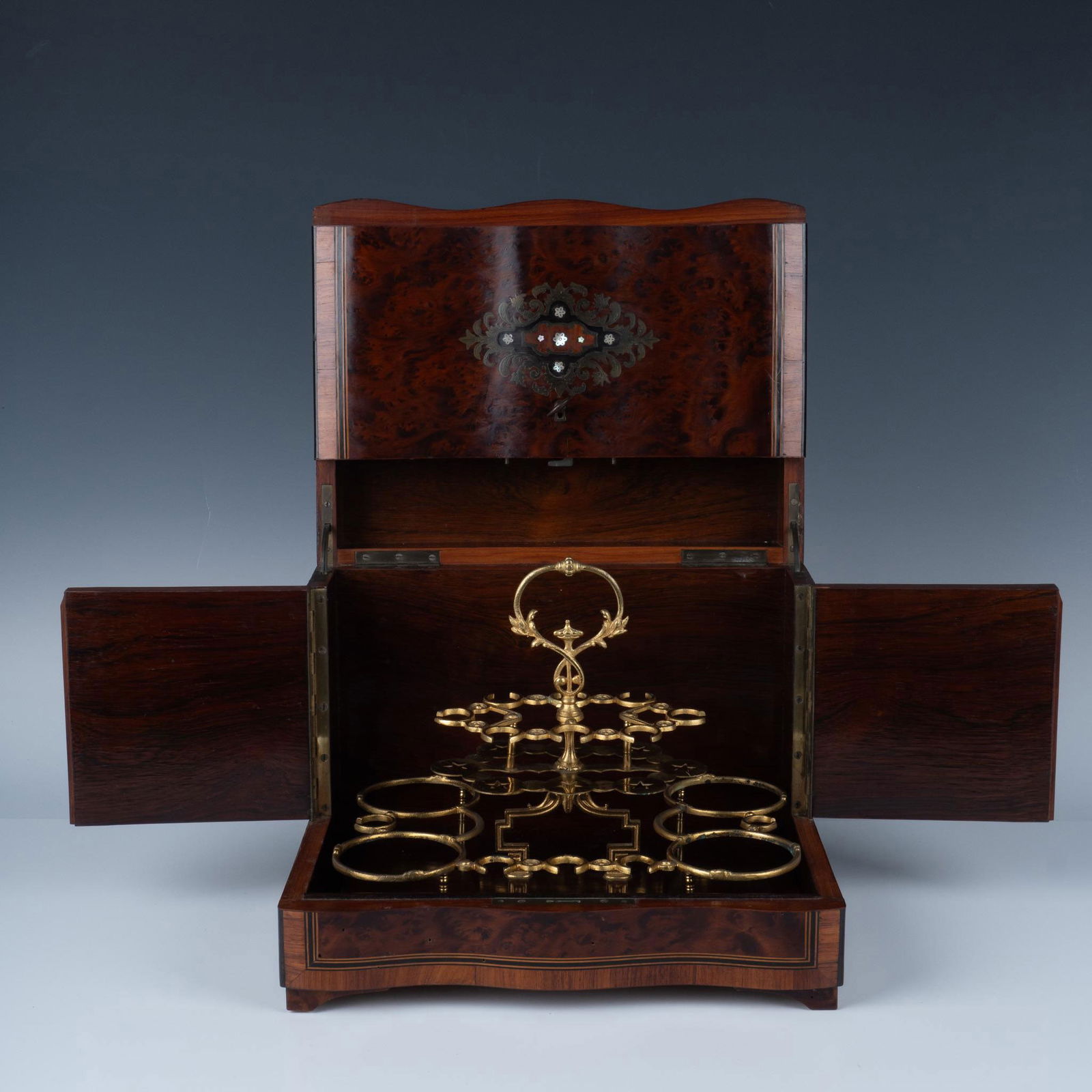 French Style Burlwood Tantalus Ormolu Chest (1 of 10)