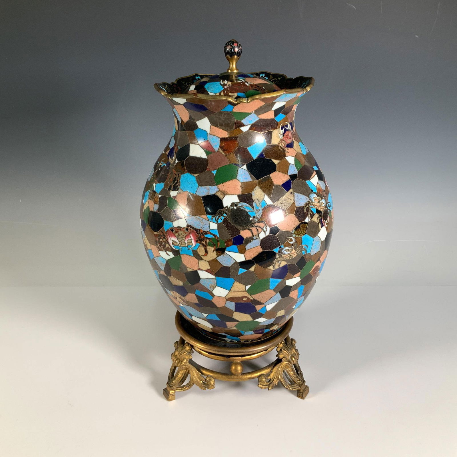 Cloissone Crab Vase with Lid and Base (1 of 4)