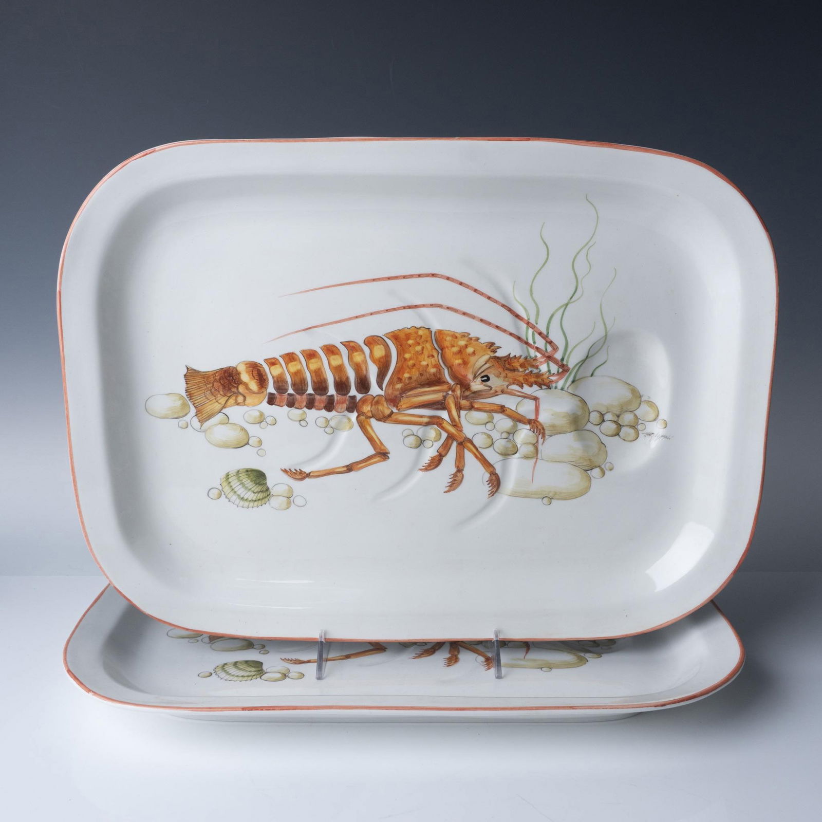 Pair of Italian Hand-Painted Ceramic Trays by Este C.E. (1 of 5)