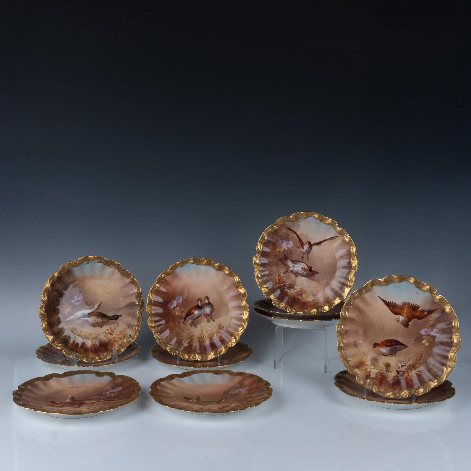 11pc L.R.I. Limoges Porcelain Game Tableware, Plates (1 of 11)