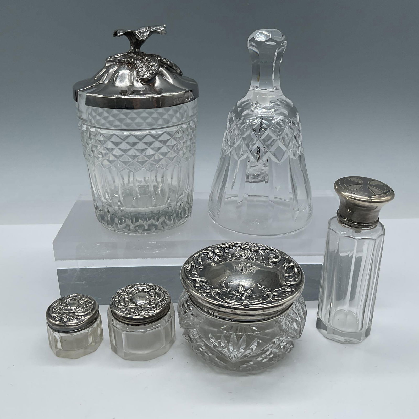 6pc Vintage Crystal and Silver Decorative Bell and Jars (1 of 6)