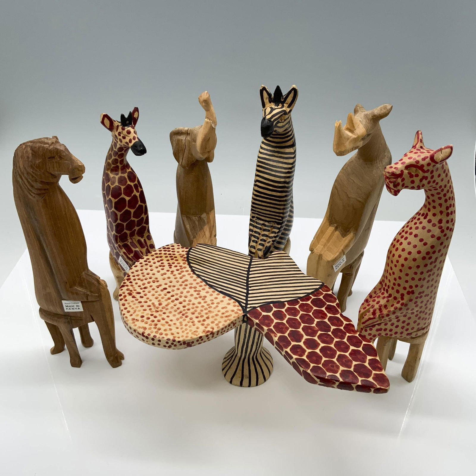7pc Kenyan Hand Carved Wood Figurines, Party Animal Set (1 of 11)