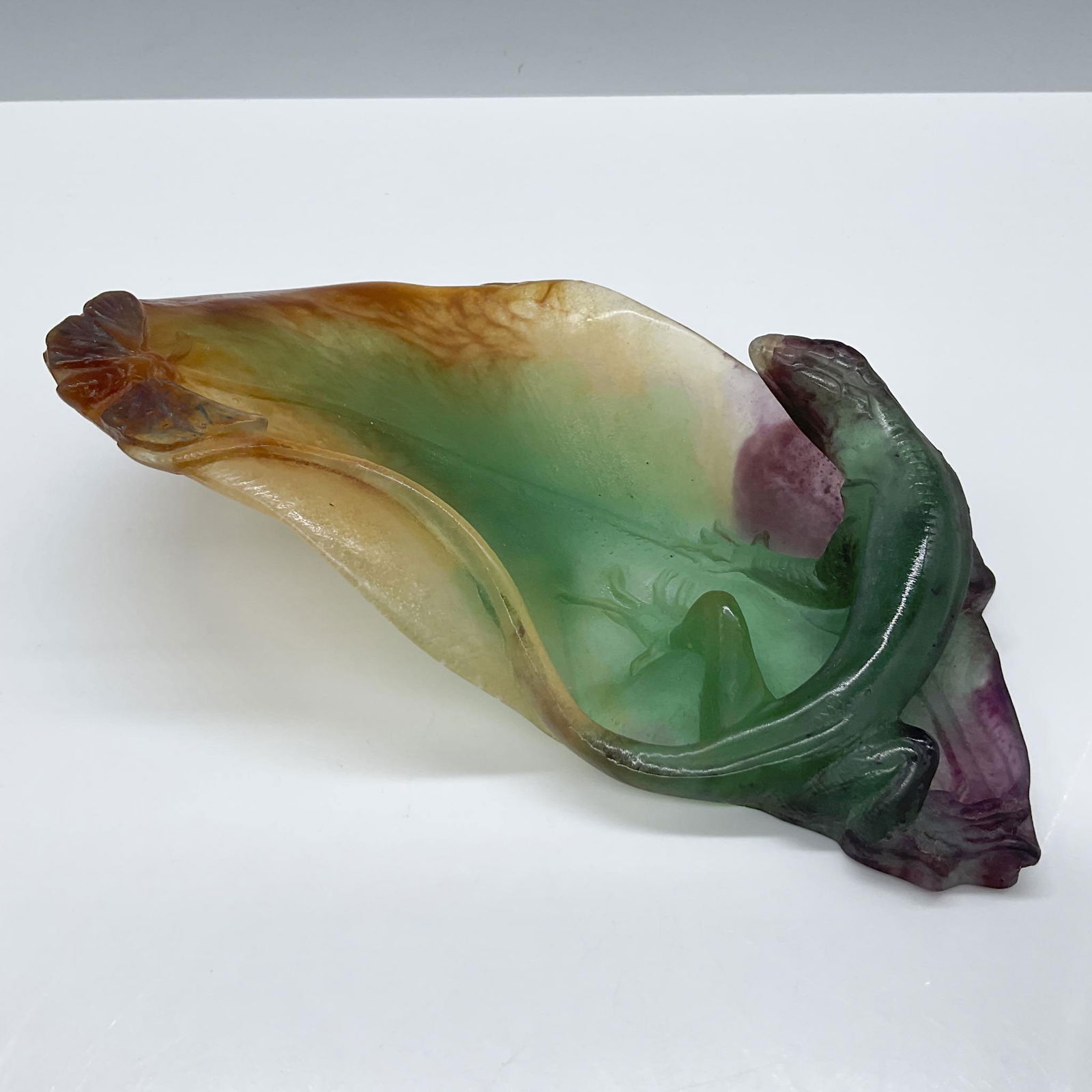 Daum Pate de Verre Tray, Lizard & Butterfly, Signed (1 of 4)