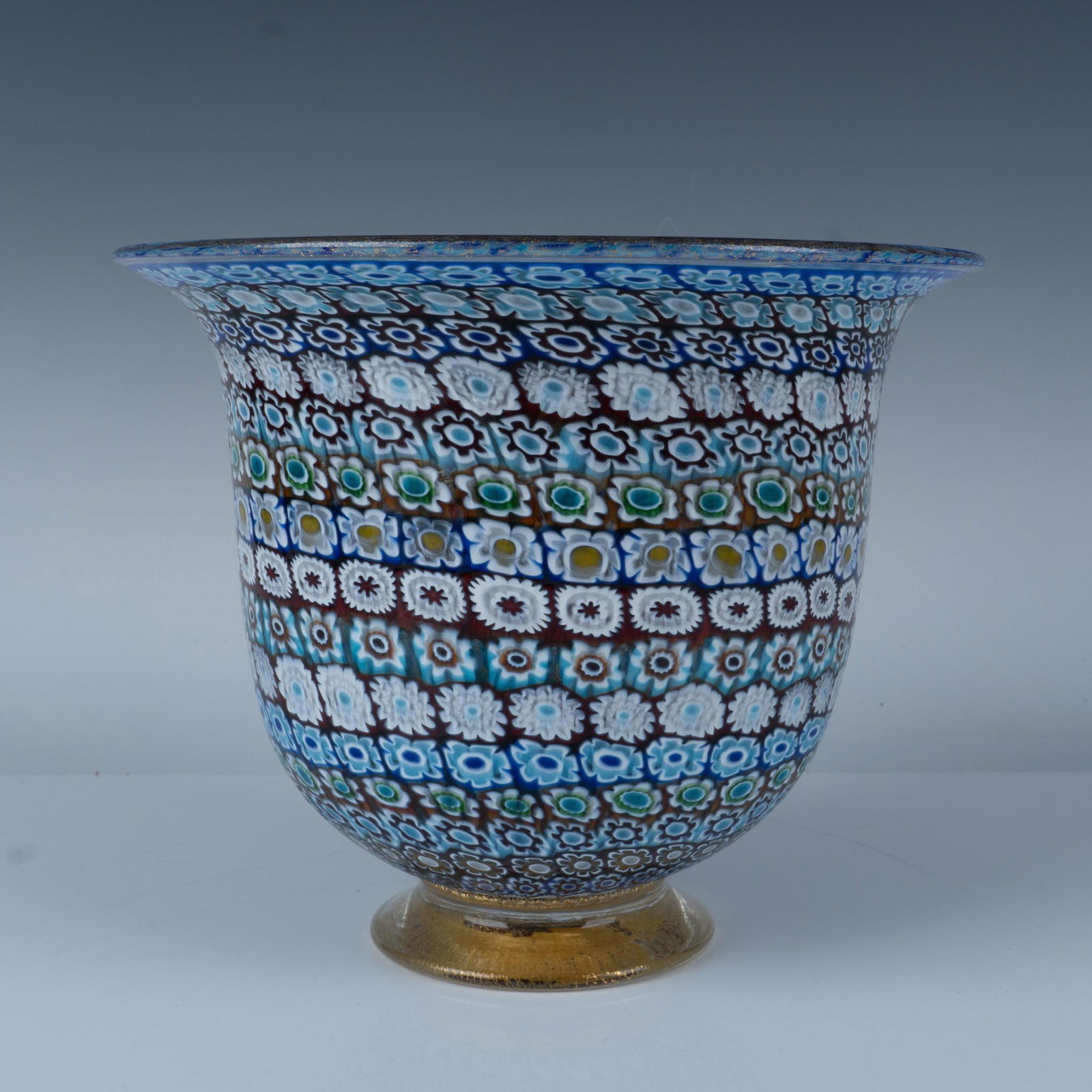 Murano Glass by Amedeo Rossetto Millefiori Bowl: Designed by glass Amedeo Rossetto (Italian, b. 1951). Known in the specialized glass technique of murrina and zanfirico, Rossetto created a beautiful footed bowl by fusing millefiori glass beads into 