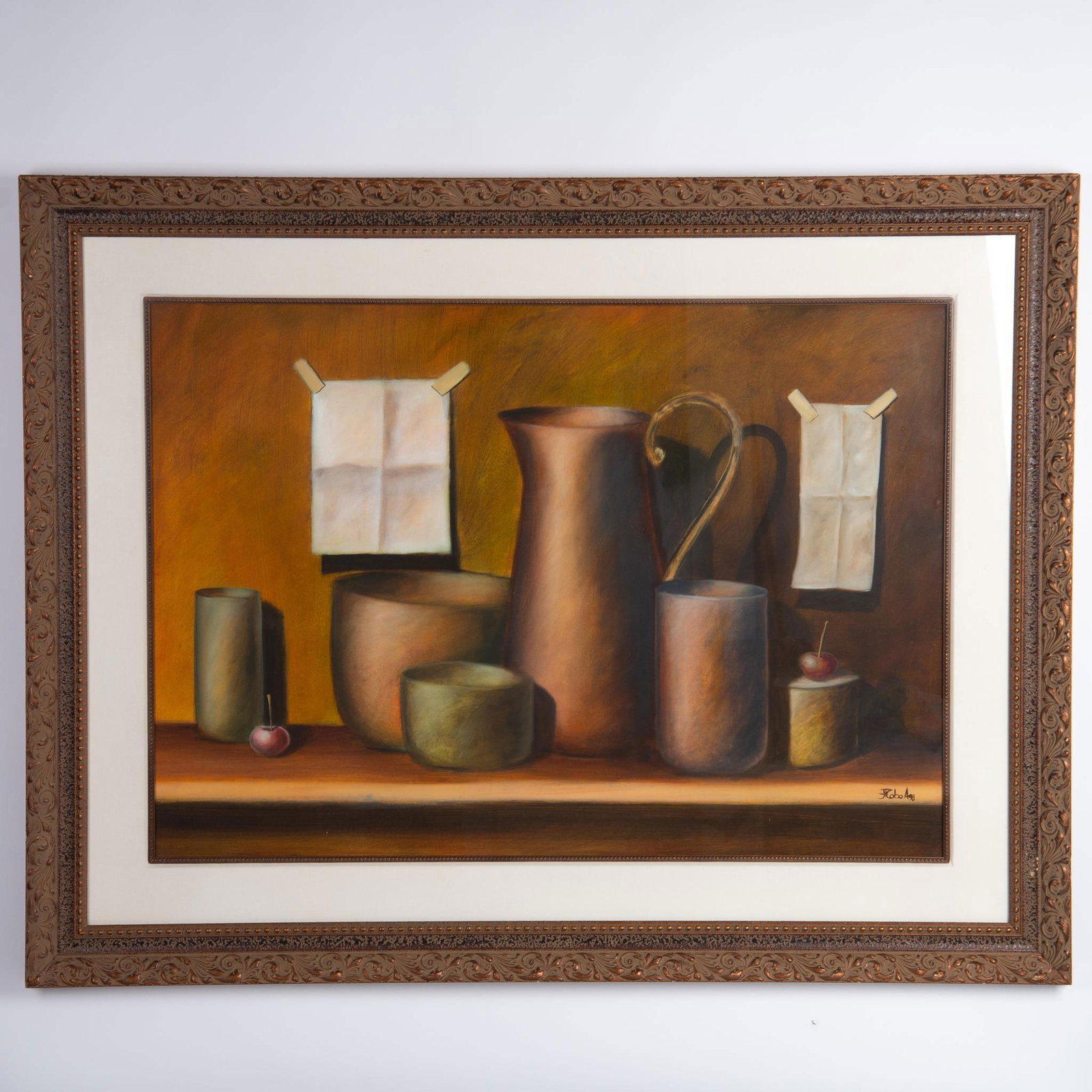 Juan Fernando Cobo, Original Gouache on Paper, Signed: Splendid original gouache on paper by Colombian painter, illustrator, and sculptor Juan Fernando Cobo whose artworks have been exhibited since 1976 in galleries throughout the world. Cobo uses a seemi