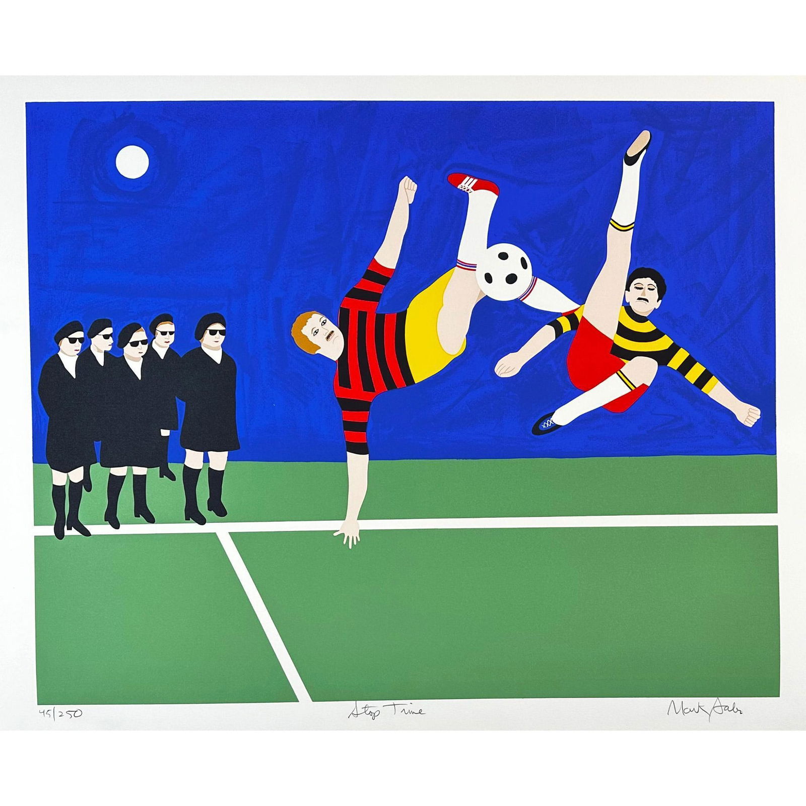 Mark Sabin (American 1936) Screenprint Stop Time (Soccer) signed (1 of 3)