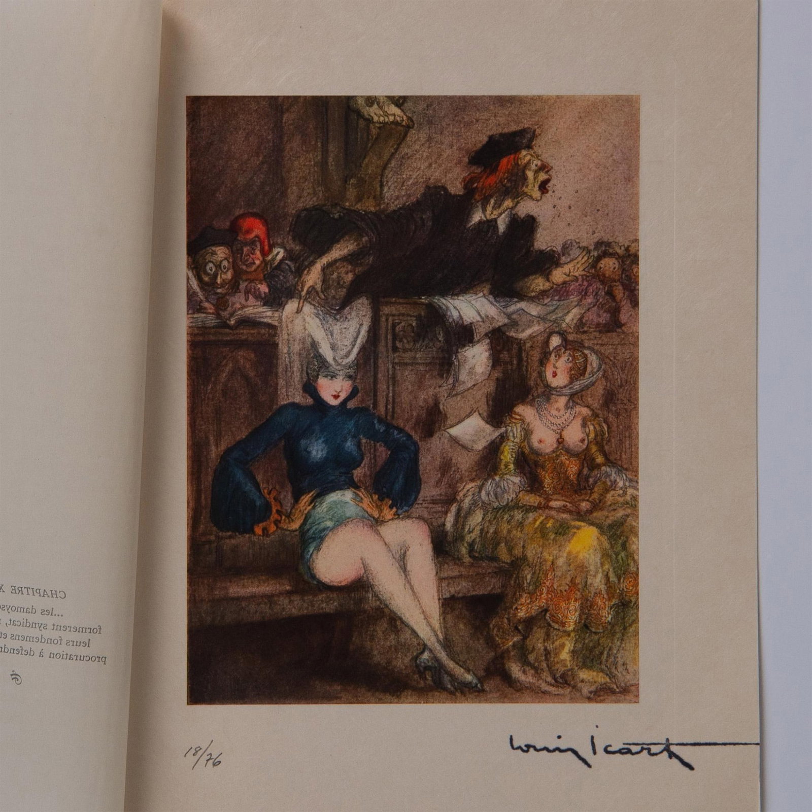 Louis Icart (Aft.) Color Lithograph on Paper Gargantua Suite: Color engraving after French Art Deco painter and illustrator Louis Icarts series of drawings for French writer Rabelais 16th century epic satire novel Gargantua et Pantagruel. The compositions were e