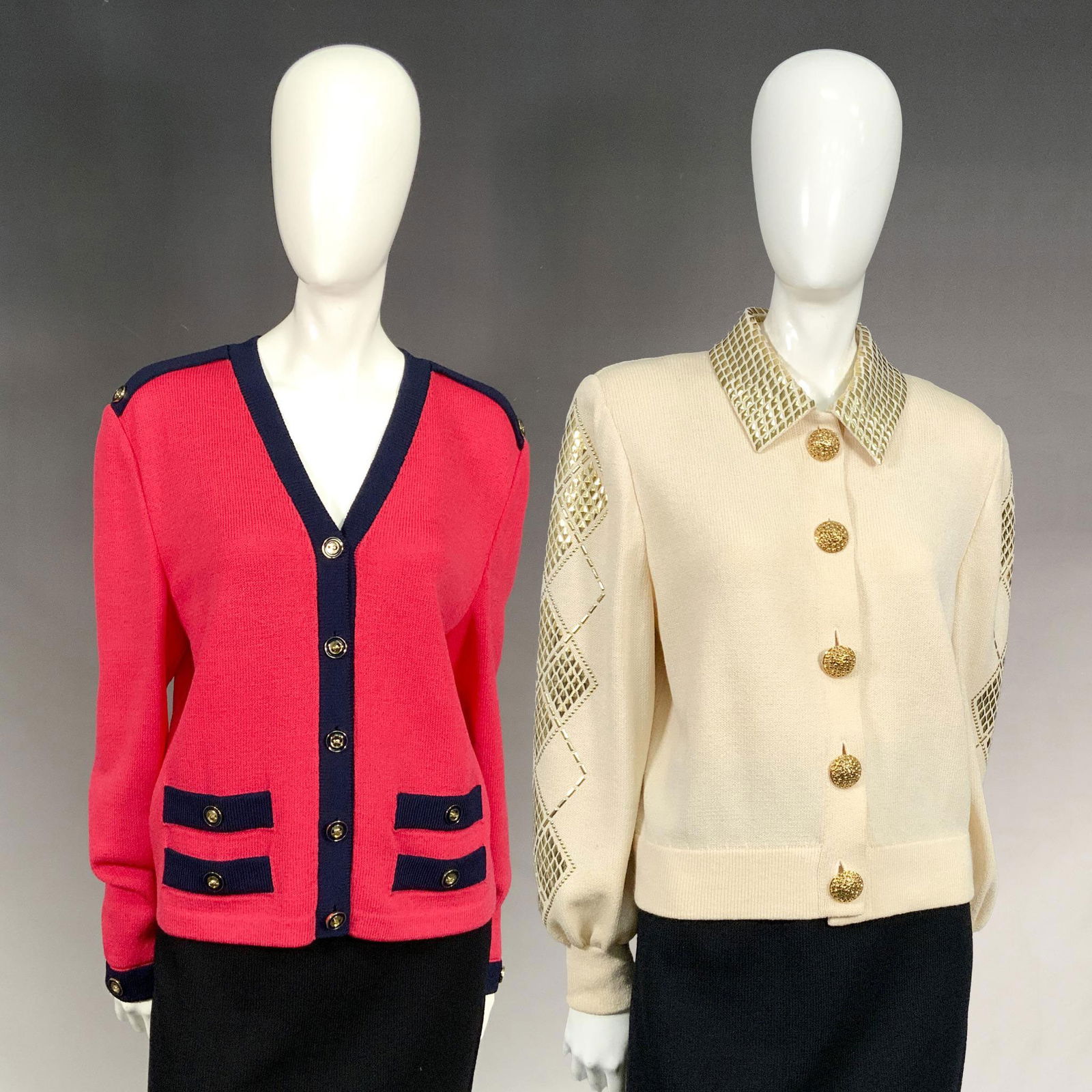 2pc St. John Marie Gray Color Block and Cream Knit Cardigans (1 of 17)