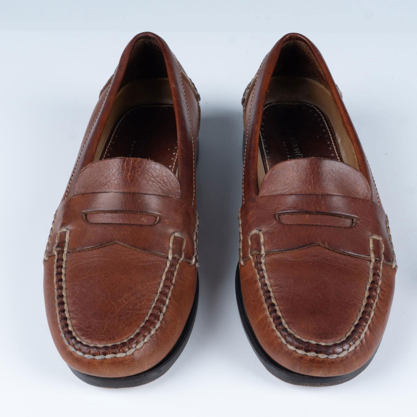 Johnson & Murphy Men's Brown Leather Loafers: These classic American loafers are marked Johnson & Murphy Passport. Size 7.5. Issued: 20th century Dimensions: See Description Manufacturer: Johnson & Murphy