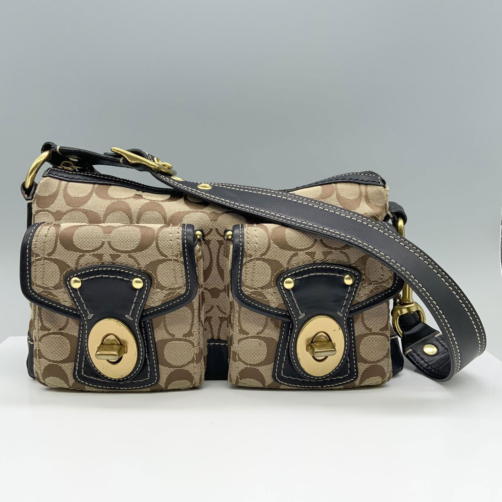 Coach Brown Monogram Canvas Signature Shoulder Bag F12869 (1 of 7)