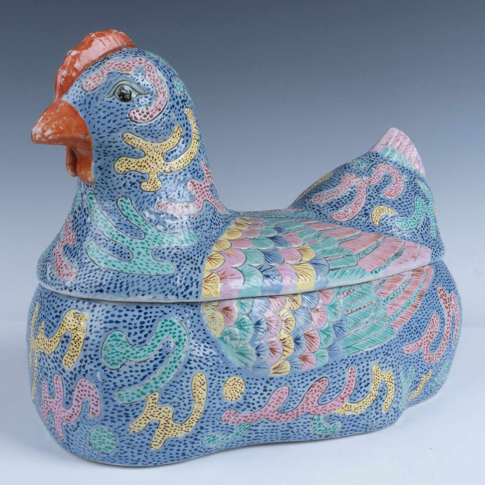 Chinese Handpainted Ceramic Hen Tureen (1 of 6)