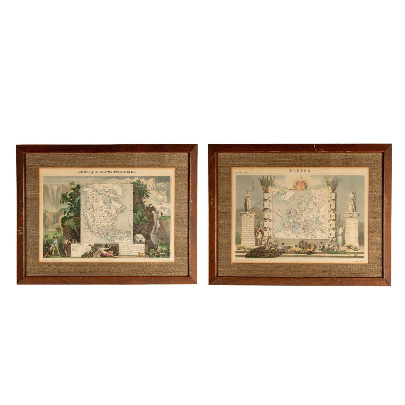 Set of 2 Antique Hand-Colored Lithographs Maps USA & Europe (1 of 20)