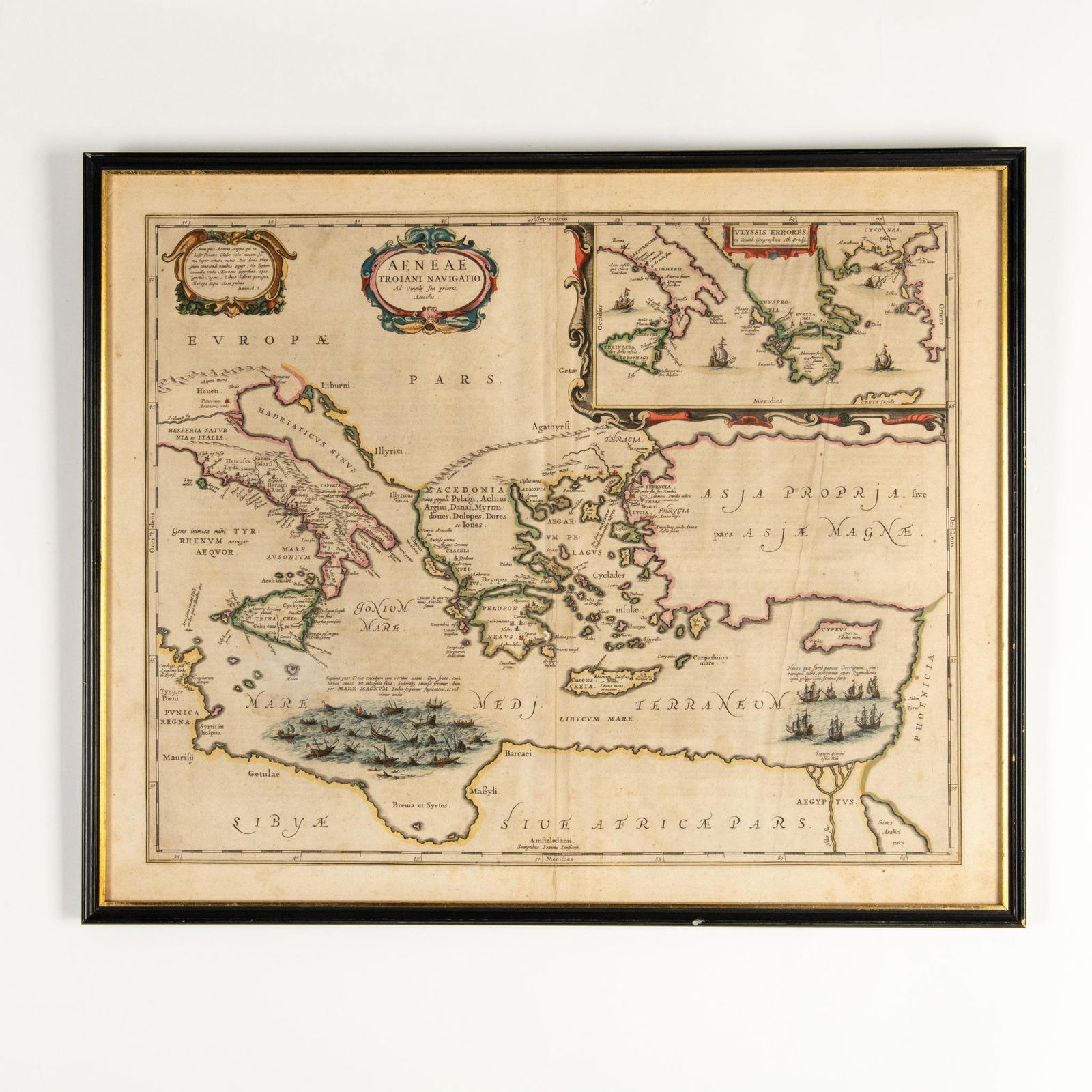 Abraham Ortelius, Antique Colored Engraving Parergon Map: Original antique partial hand-colored engraving on paper folio map of Parergon by one of the most influential cartographers of the 16th century, Abraham Ortelius. Ortelius folio map is from the Theatr