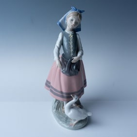 Lladro Porcelain Figurine, Josepha Feeding Duck 1005201