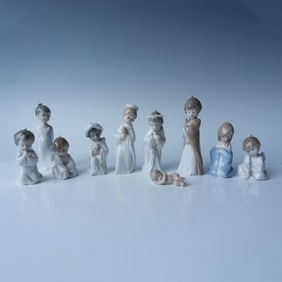10pc Lladro Porcelain Mini Holy Family, Three Kings, Angels