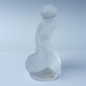 Lalique Frosted Glass Figurine, Nude Woman Holding Swan