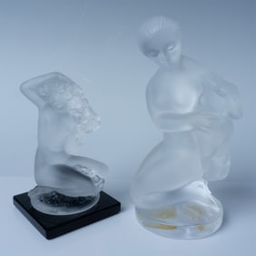 2pc Lalique Figurines, Diana Huntress with Fawn & Floreal