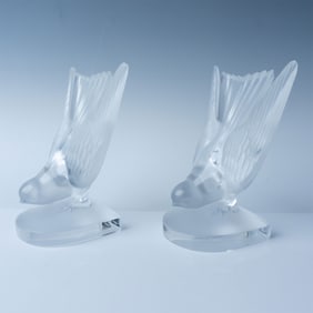 2pc Lalique Crystal Hirondelles Serre Bookends